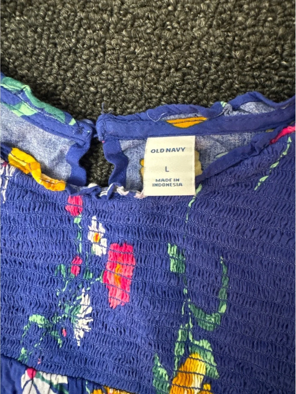 Old Navy Girls Floral Dress Size Large Blue Smocked Flutter Sleeve